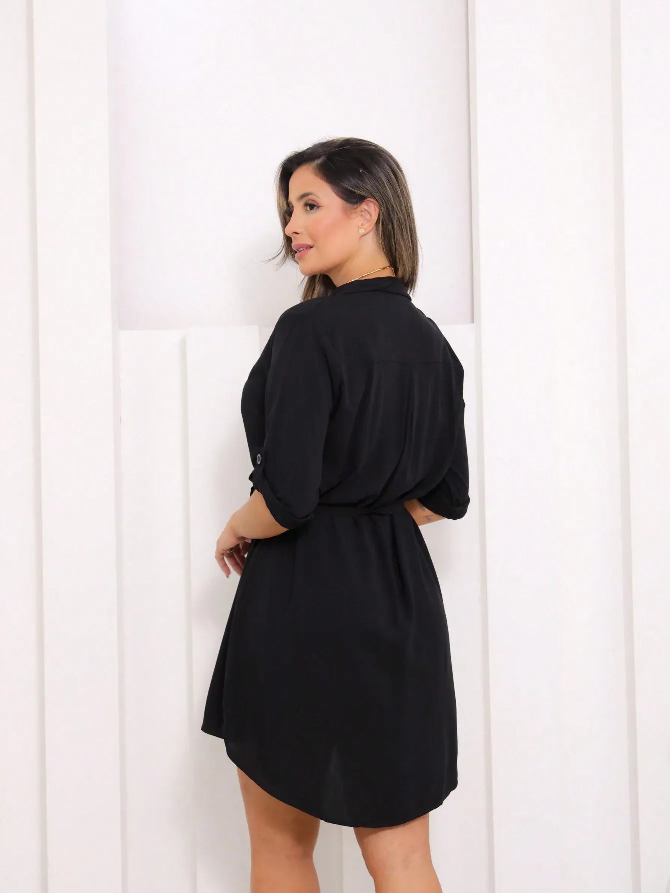 Vestido chamise manga ajustável com botões - Baita Opção - A sua melhor escolha