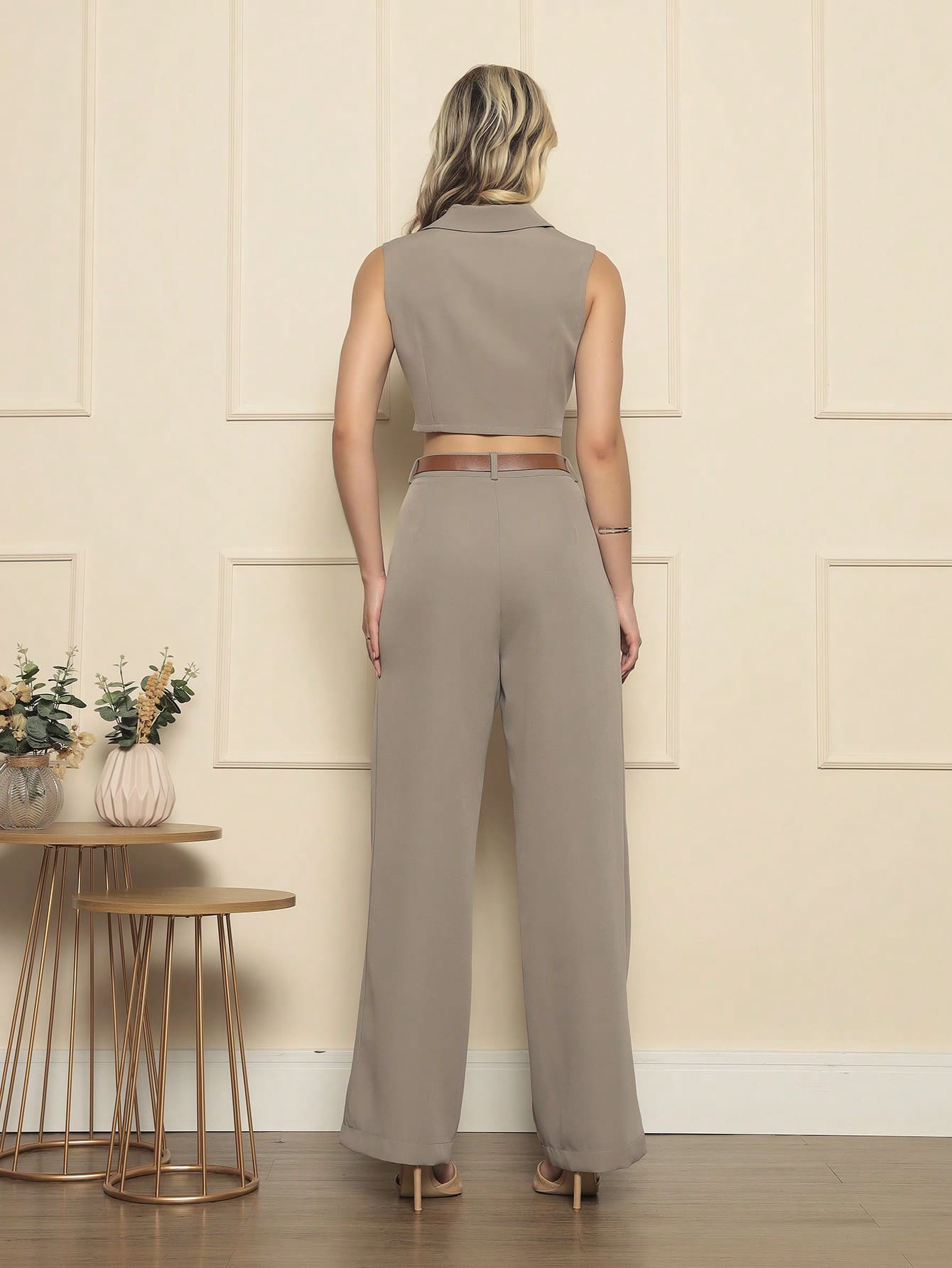 Conjunto de terno Feminino Colete com gola e calça comprida (Brinde CINTO)