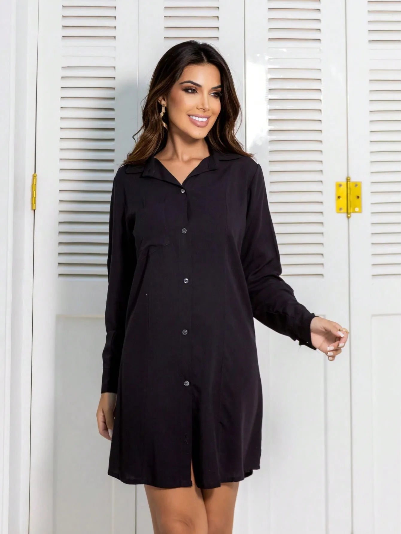 Vestido chamise manga longa moda inverno