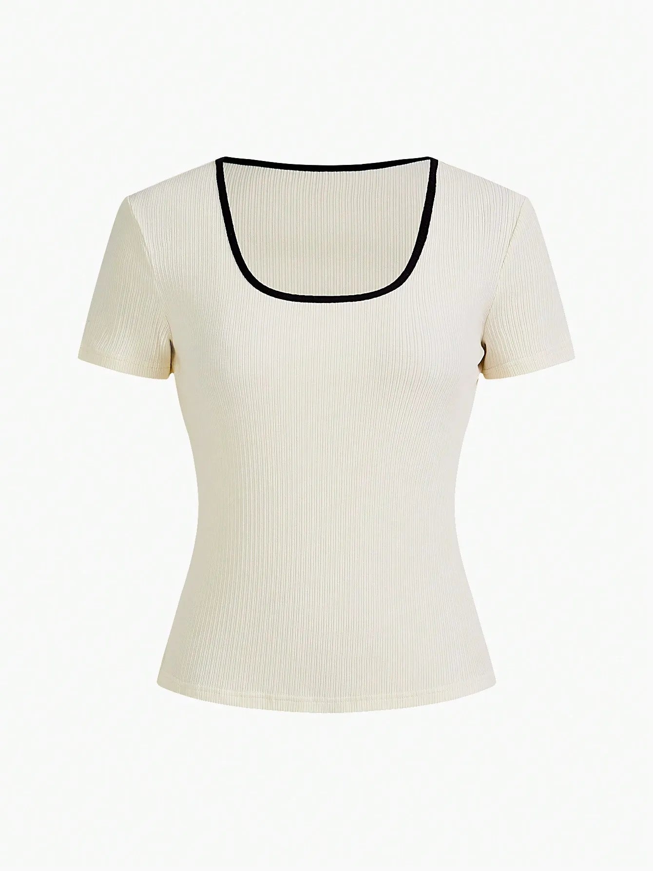 Camiseta Simples com Acabamento em Contraste Canelado