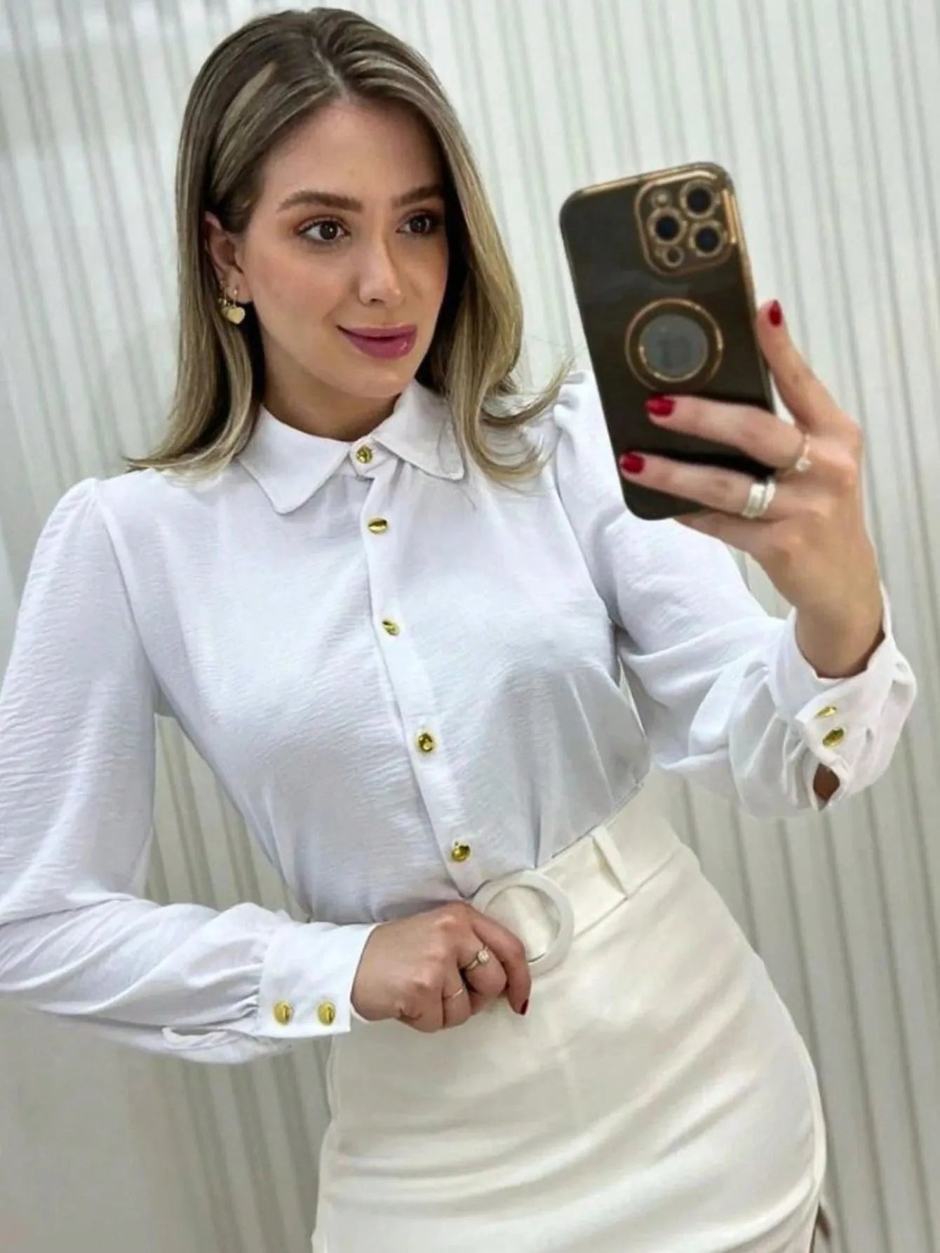 Camisa Social Feminina Com Botão e Manga Longa