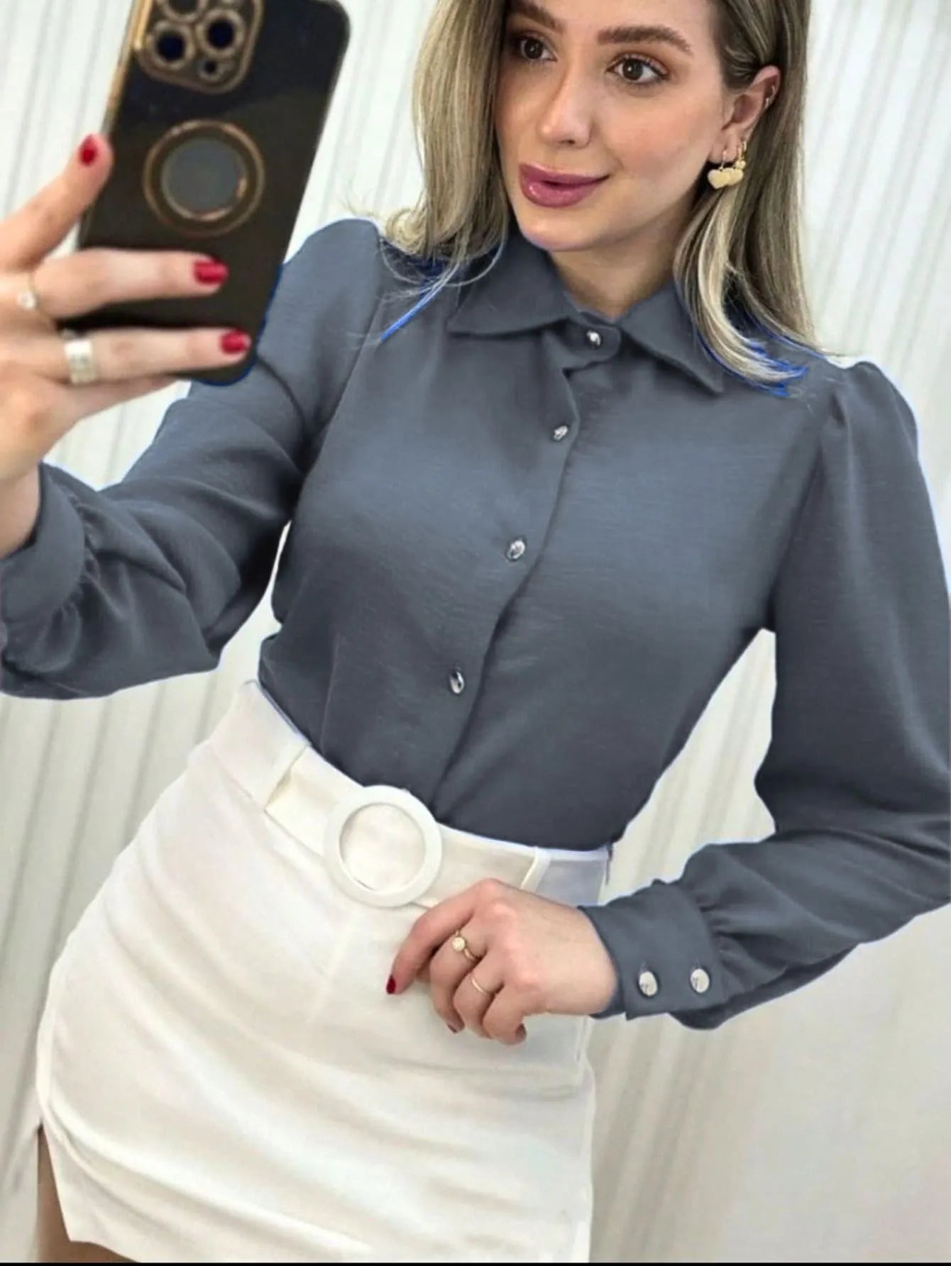 Camisa Social Feminina Com Botão e Manga Longa