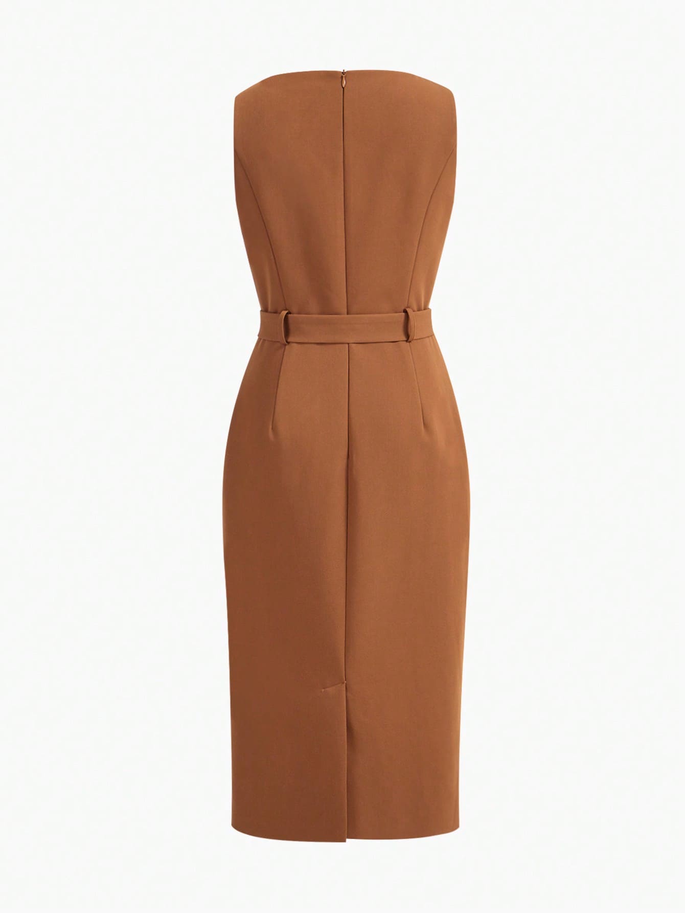 Vestido MIDI com Detalhe de Aba Sólida Fivela e Cinto