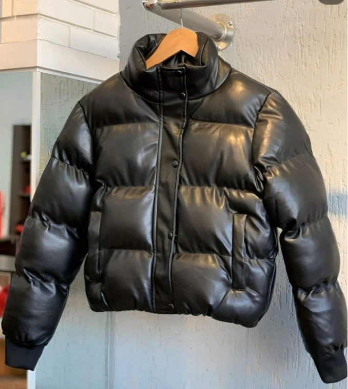 Jaqueta Puffer Feminina de Couro Forrada