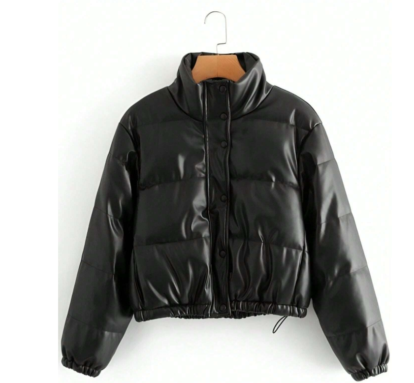 Jaqueta Puffer Feminina de Couro Forrada