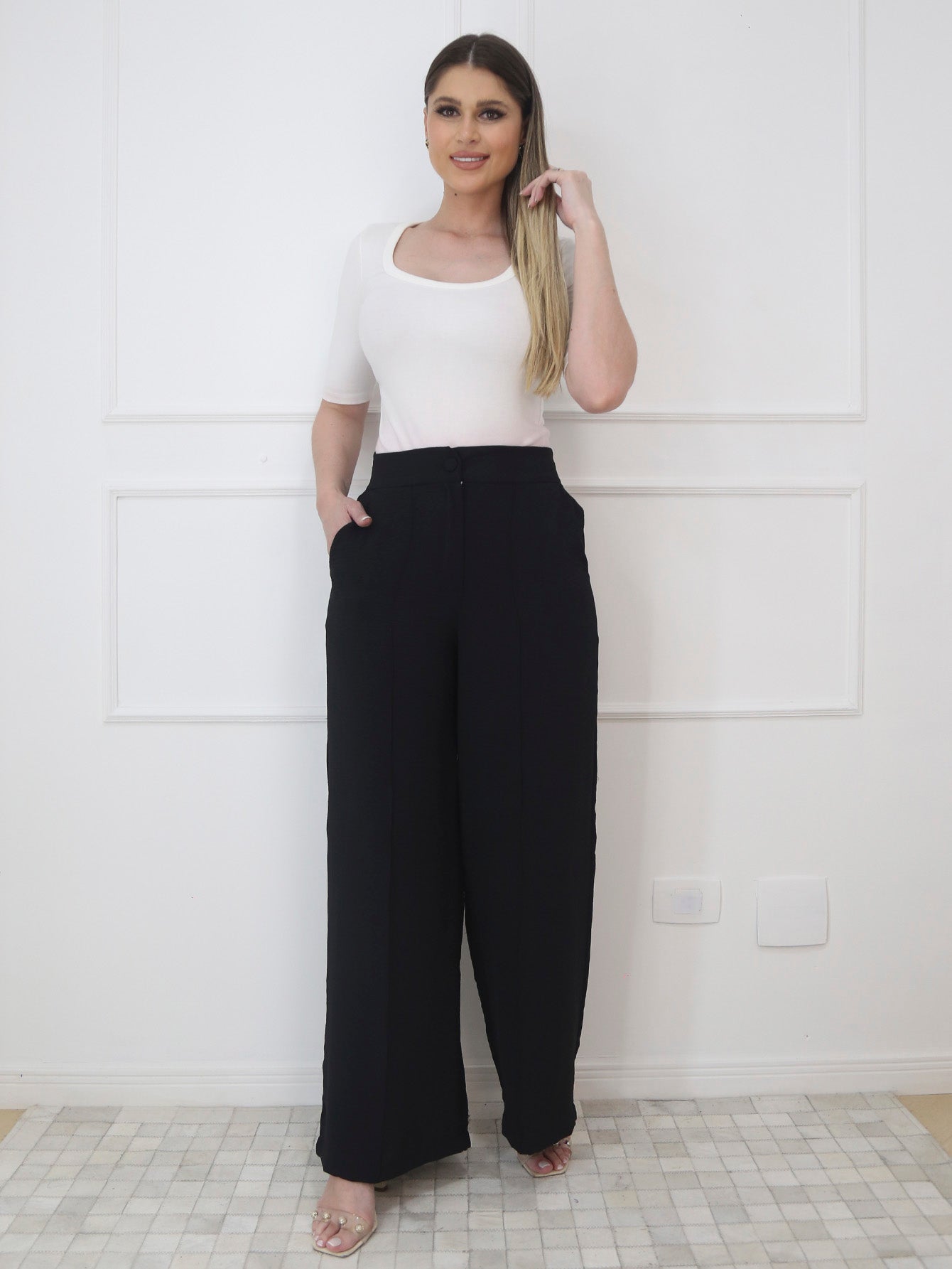 Calça pantalona feminina com cintura alta e elastico - Baita Opção - A sua melhor escolha