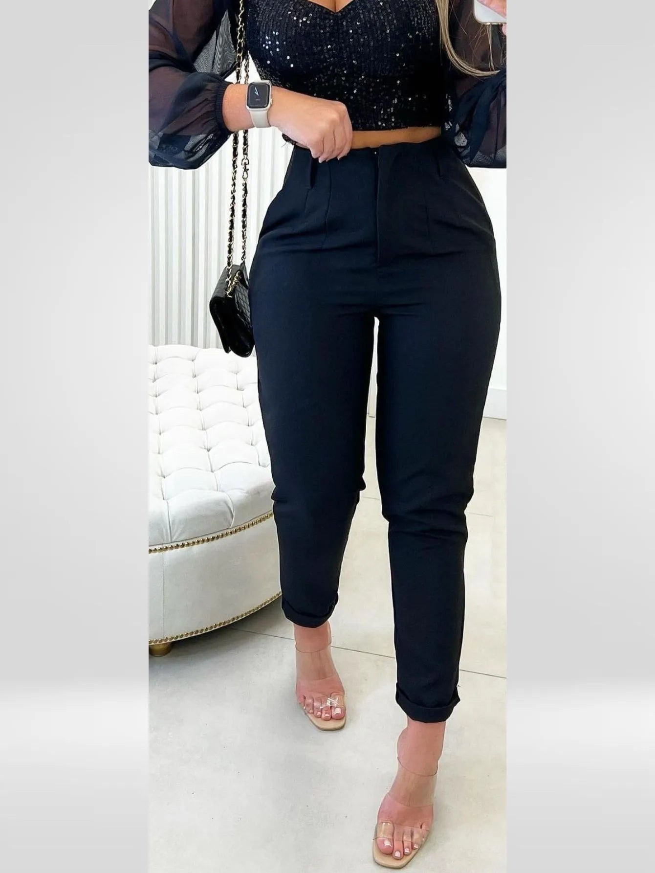 Calça alfaiataria feminina cintura alta skinny