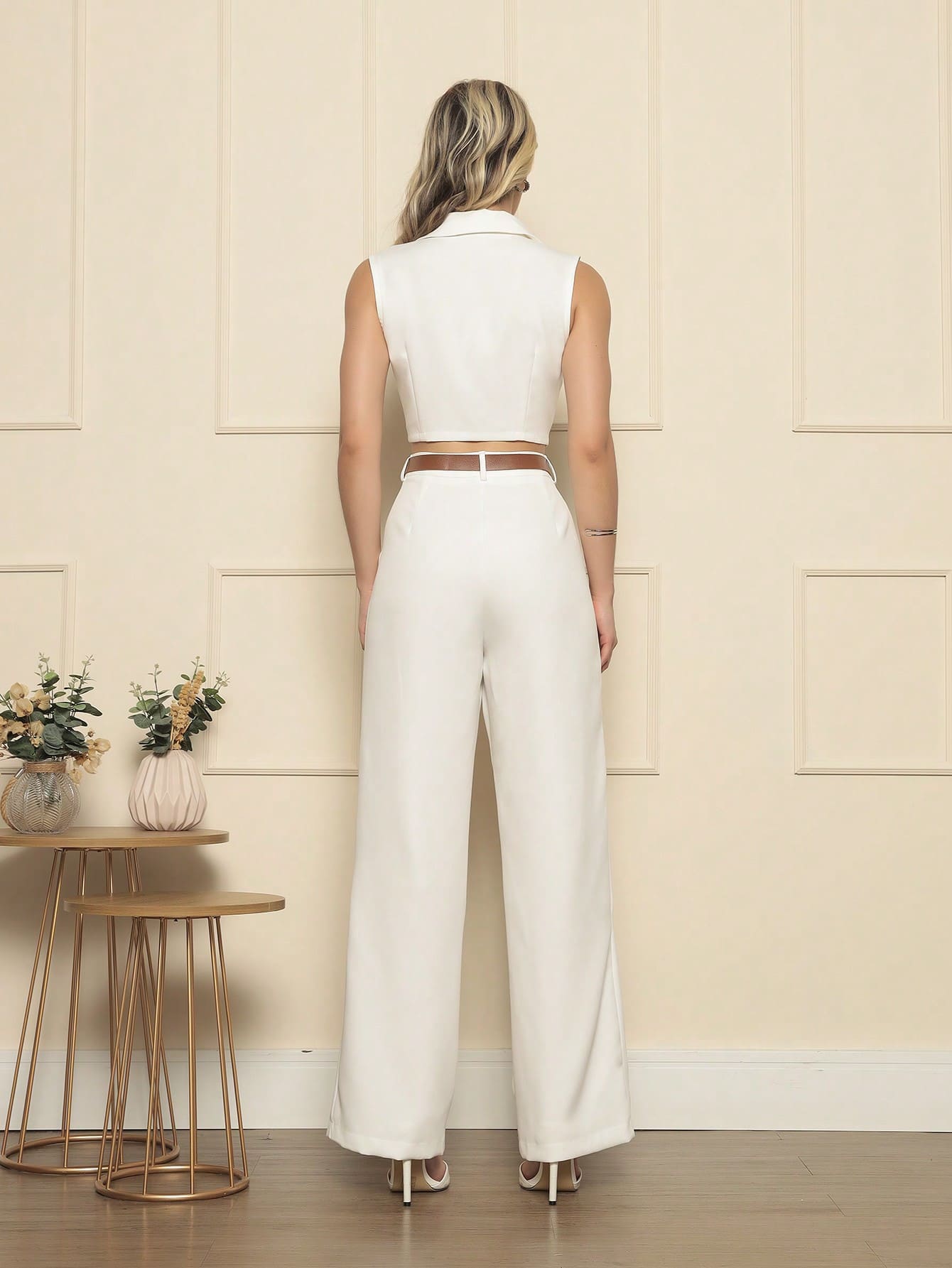 Conjunto de terno Feminino Colete com gola e calça comprida (Brinde CINTO)