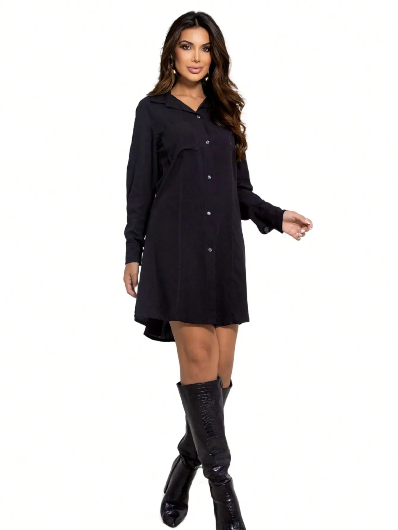 Vestido chamise manga longa moda inverno