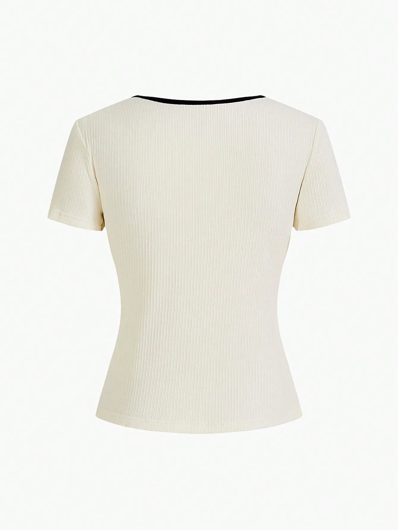 Camiseta Simples com Acabamento em Contraste Canelado