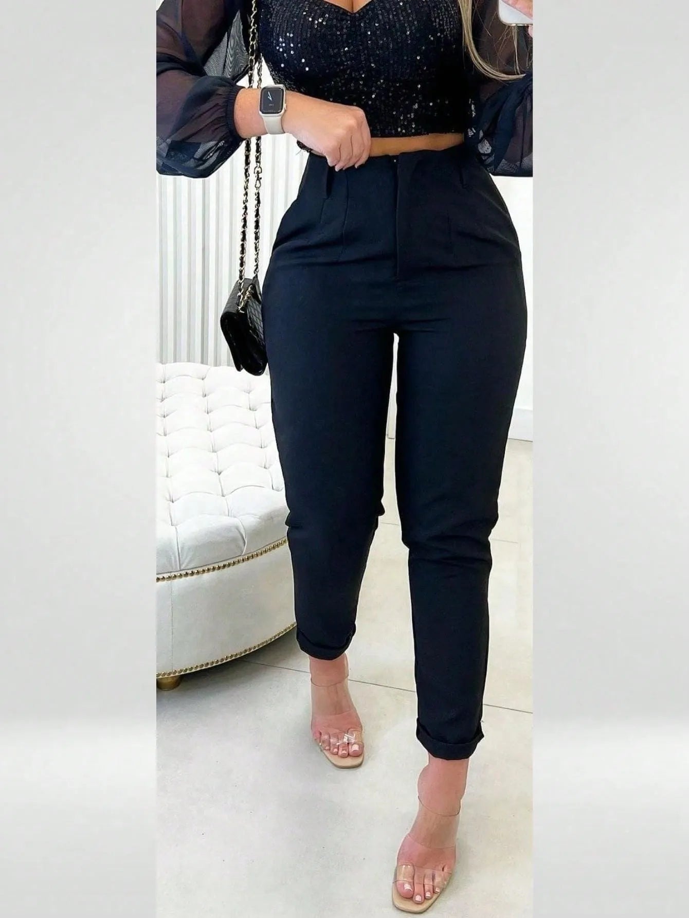 Calça alfaiataria feminina cintura alta