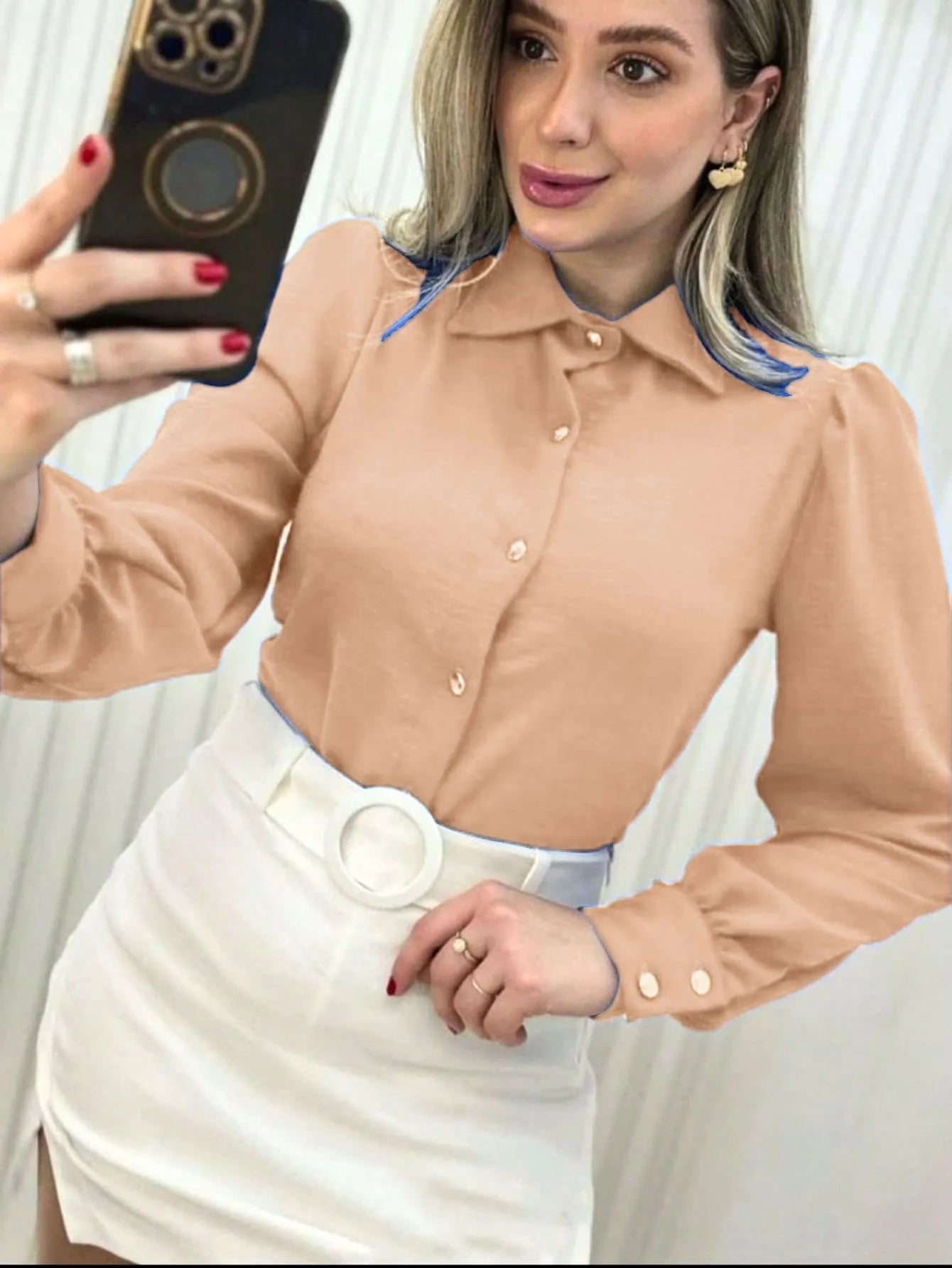 Camisa Social Feminina Com Botão e Manga Longa