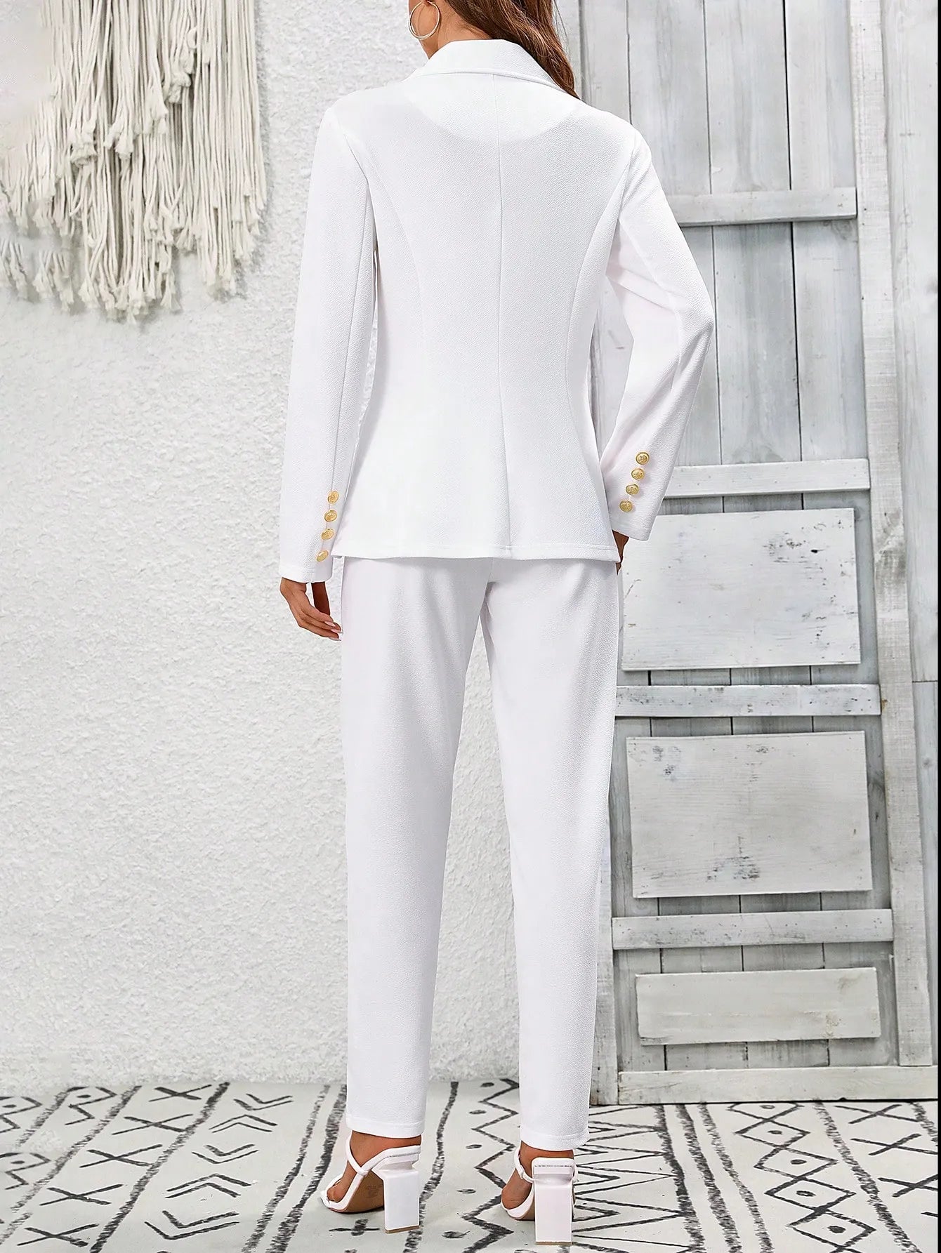 Conjunto de Blazer de Lapela de Abotoamento Simples e Calça Skinny