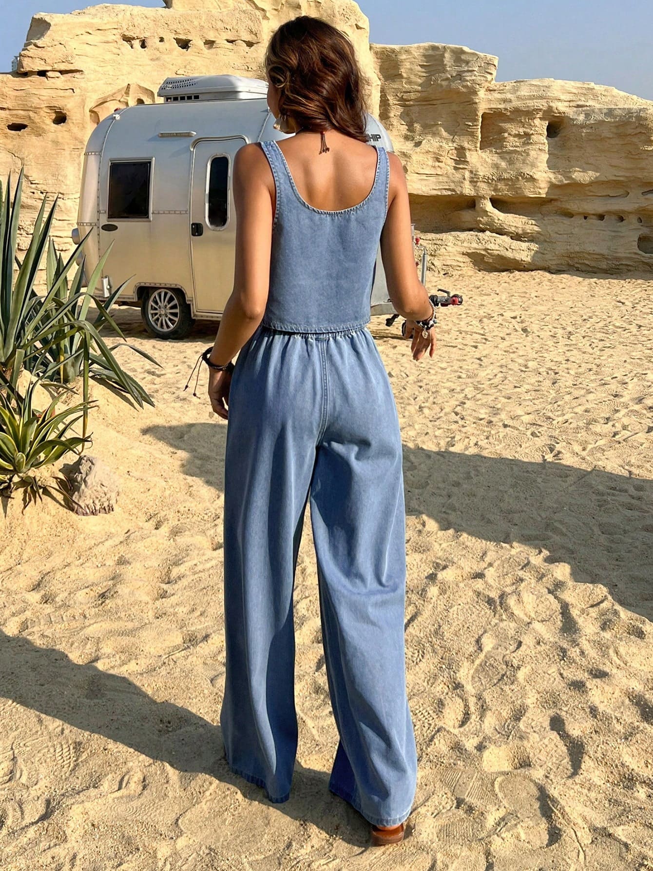 Conjunto de Colete Feminino Causal de Estilo Retrô Lavado