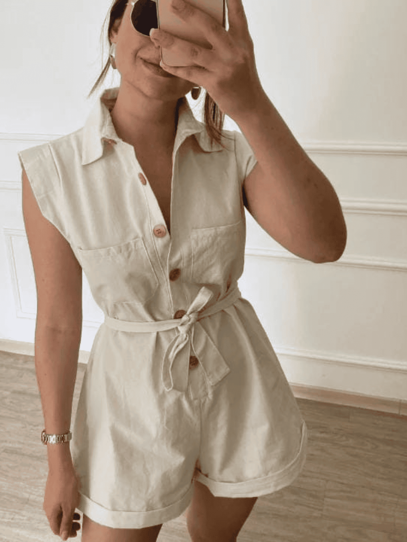 Macaquinho Regata Botões em Linho