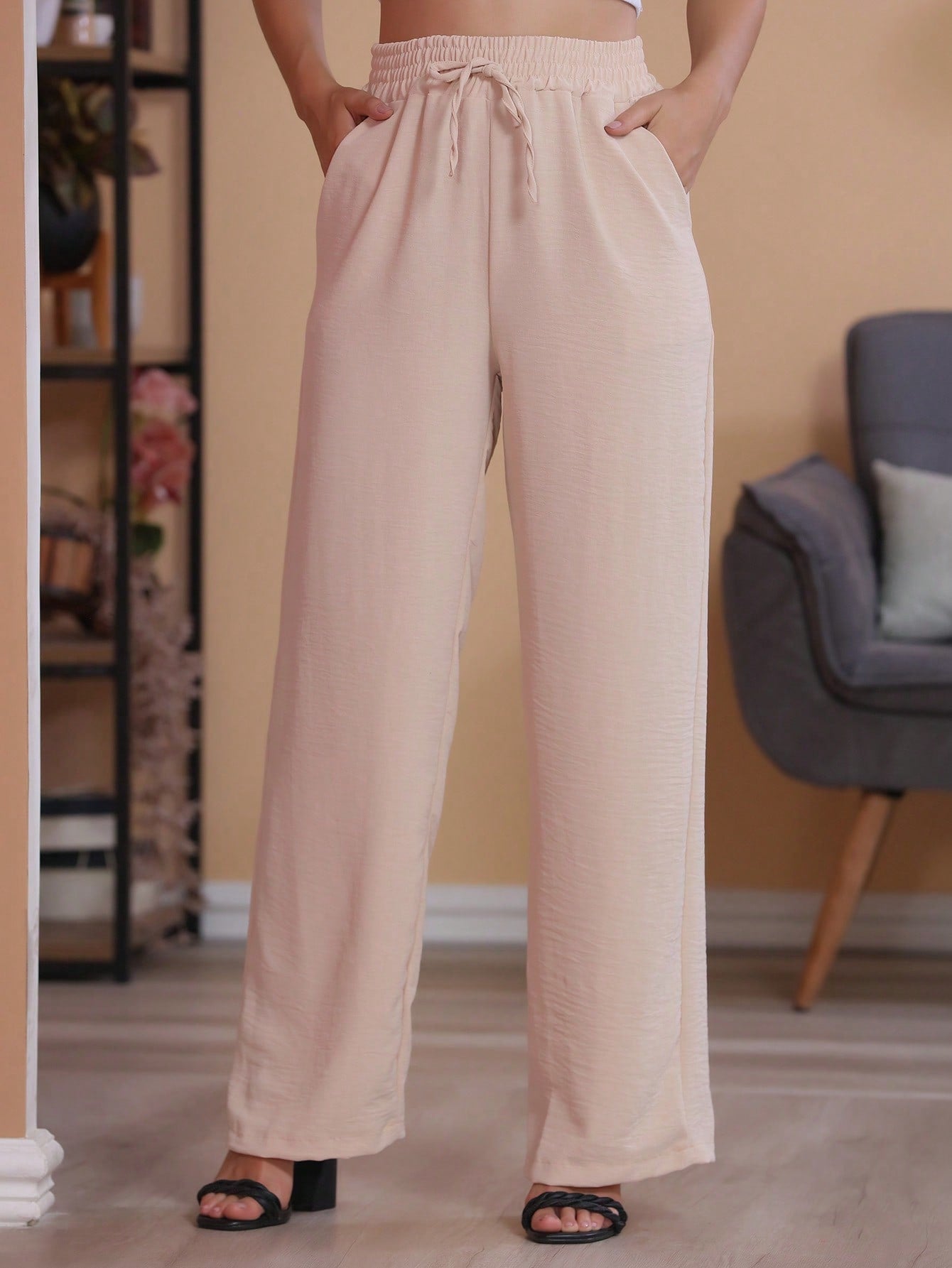 Calça pantalona feminina com bolso cintura alta - Baita Opção - A sua melhor escolha